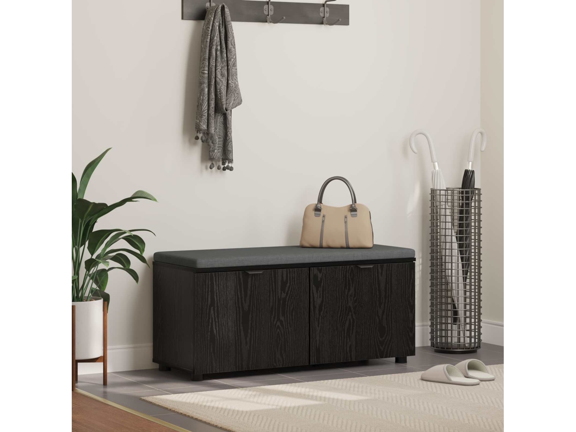 Vidaxl Banco De Hall Com Almofada Carvalho Preto 100 X 38 X 46 Cm