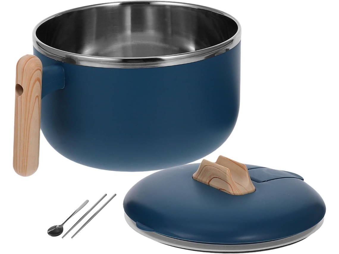 Tigela Para Ramen Em Aço Inoxidável Resistente Com Tampa Que Retém O Calor, Capacidade De 1200ml, Ideal Para Quarto E