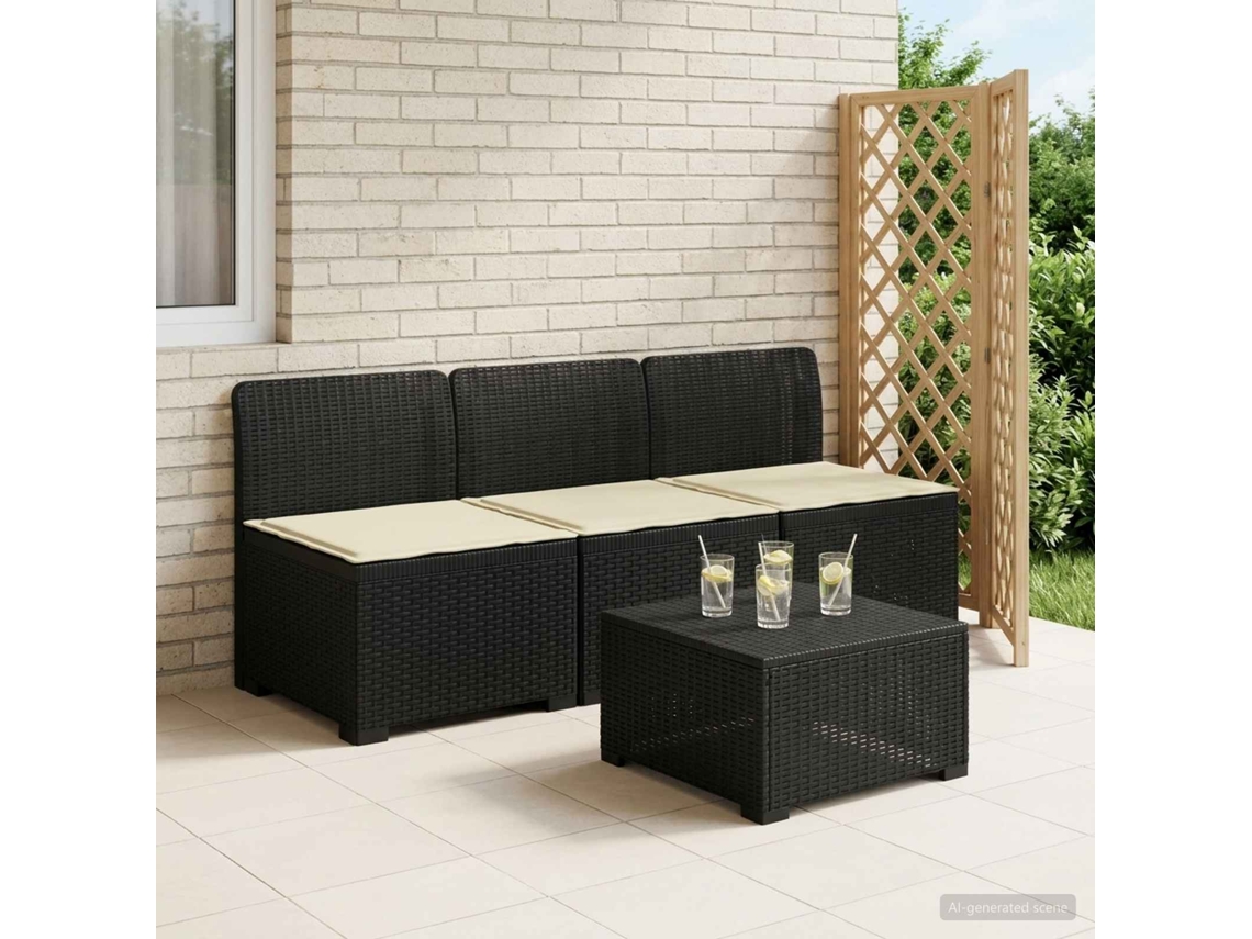 Vidaxl Sofá De Jardim 3 Lugares Com Almofadas Visual Rattan Pp
