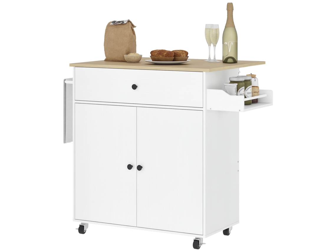 Carrinho de cozinha S/MARCA, com gaveta, suporte para toalhas, 106x42x87cm, branco