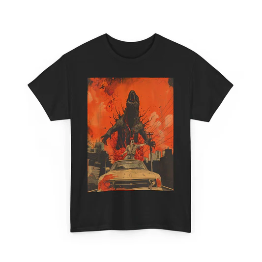 T-shirt Rockinstone Fityzboyzprintz Kaiju Taxi Attack Basic Unisex Fashion Heavy Cotton Fabric Streetwear(l)