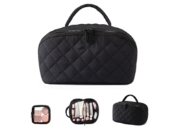 Kit de Maquilhagem em Malha de Algodão com Dois Compartimentos, Grande Saco de Viagem com Alça ZSANFS (preto 25*14*13cm)