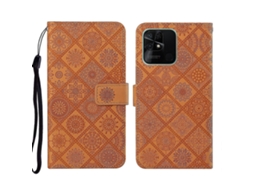 Capa De Celular Xiaomi Redmi 10c Em Couro Com Padrão Étnico Em Relevo