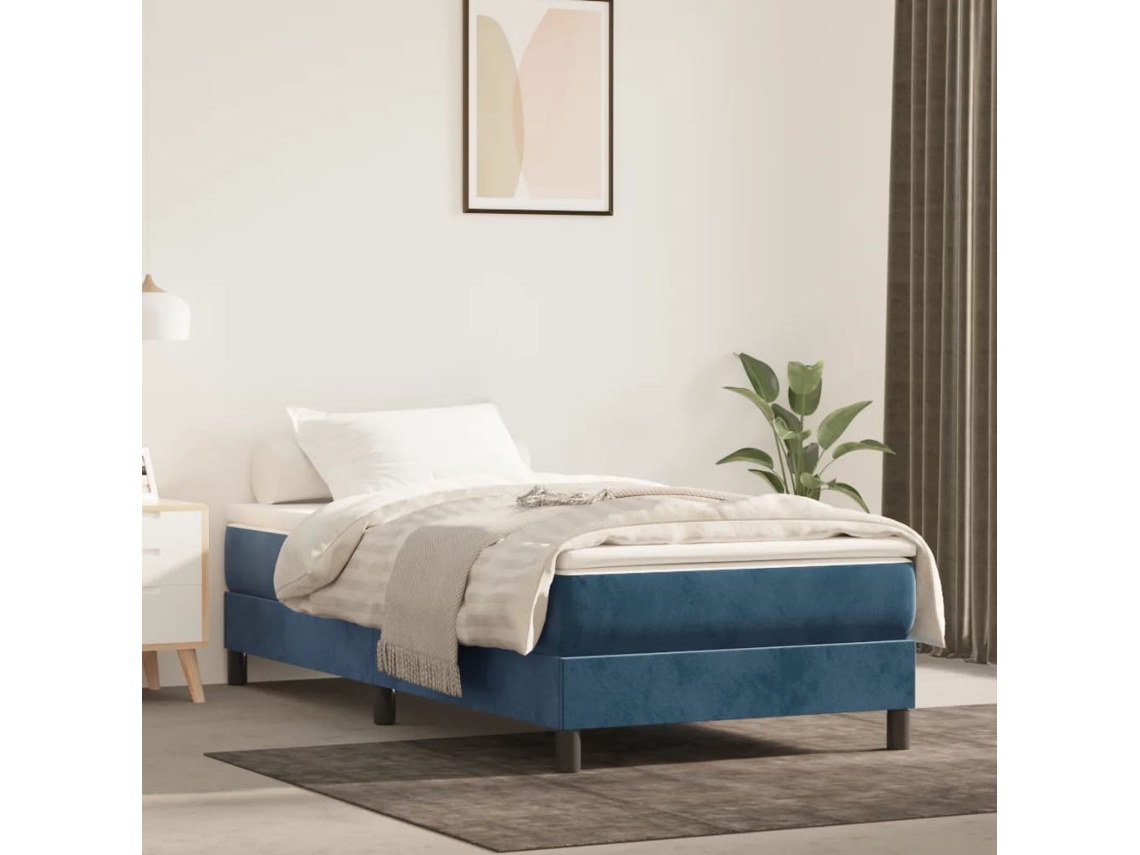 Estrutura De Cama Sem Colchão 80x200 Cm Veludo Azul-escuro