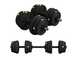 Conjunto De Halteres 2 Em 1, Barra Halteres, 25 Kg, Antiderrapante, Amigo Do Piso. Preto/verde