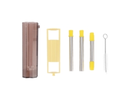 Canudo Dobrável De Aço Inoxidável Portátil Fácil De Limpar Canudo Dobrável Com Escova De Limpeza Para Casa, Escritório, Ao Ar Livre, Amarelo