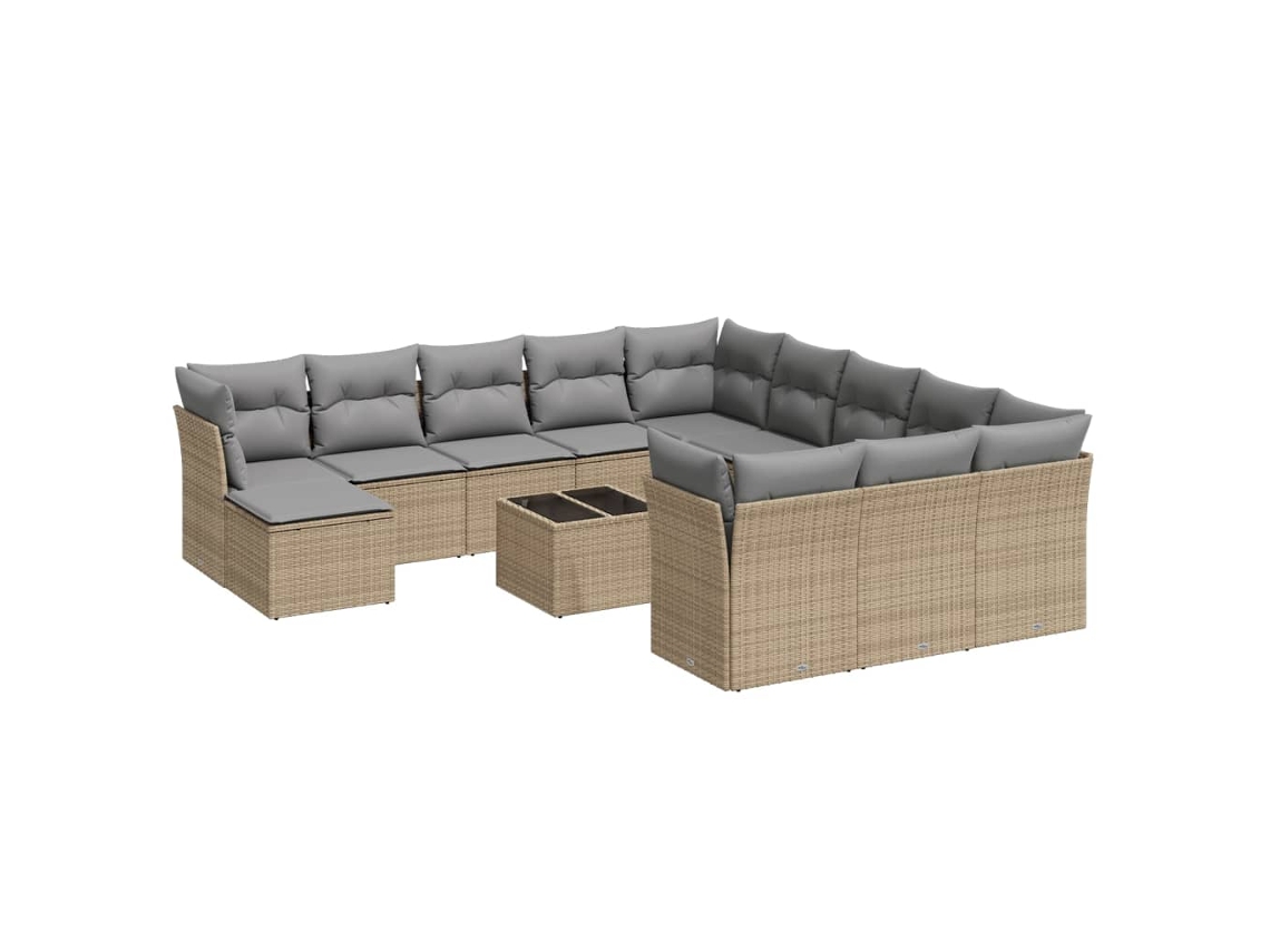 Conjunto de 13 Sofás para Jardim com Almofadões Vime Pe Bege MAISON EXCLUSIVE