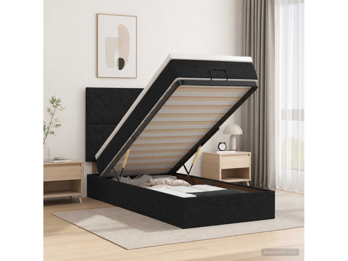 Vidaxl Cama Ottoman Com Colchão Preto 100 X 200 Cm Tecido