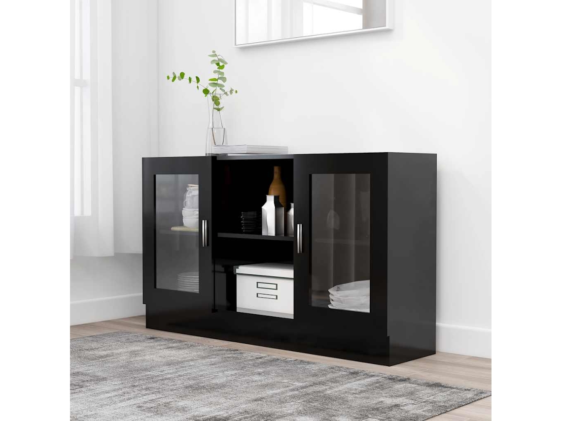 Vidaxl Armário Vitrine 120x30,5x70 Cm Derivados De Madeira Preto