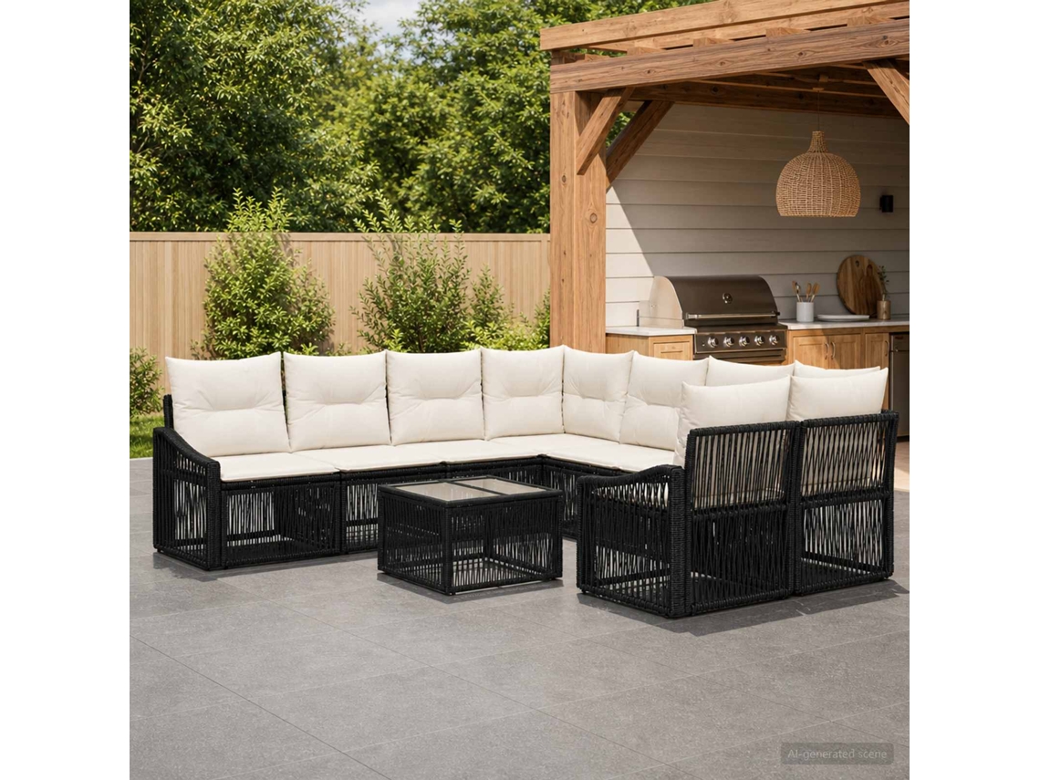 Vidaxl Conjunto De Sofá De Jardim 9 Unid. Preto Vime Pe