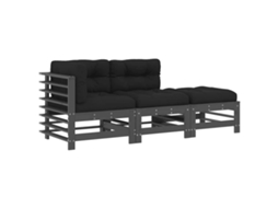 Conjunto de 3 Lounge Jardim com Almofadões Madeira Maciça Cinza MAISON EXCLUSIVE (3pcs)