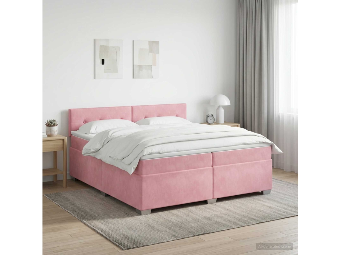 Vidaxl Cama Box Spring Com Colchão Rosa 200 X 200 Cm Veludo
