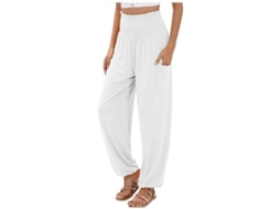 2026 pantalones Harem de Yoga Alto Talle Con Bolsillos para Mujer Boho XL Blanco