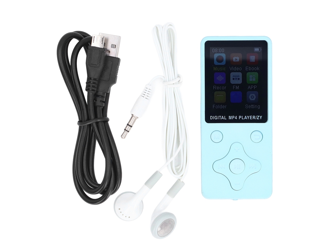 Reprodutor mp3 mp4 64gb com fones de ouvido tela 1.8 polegadas bluetooth 5.0 hifi azul | S/MARCA