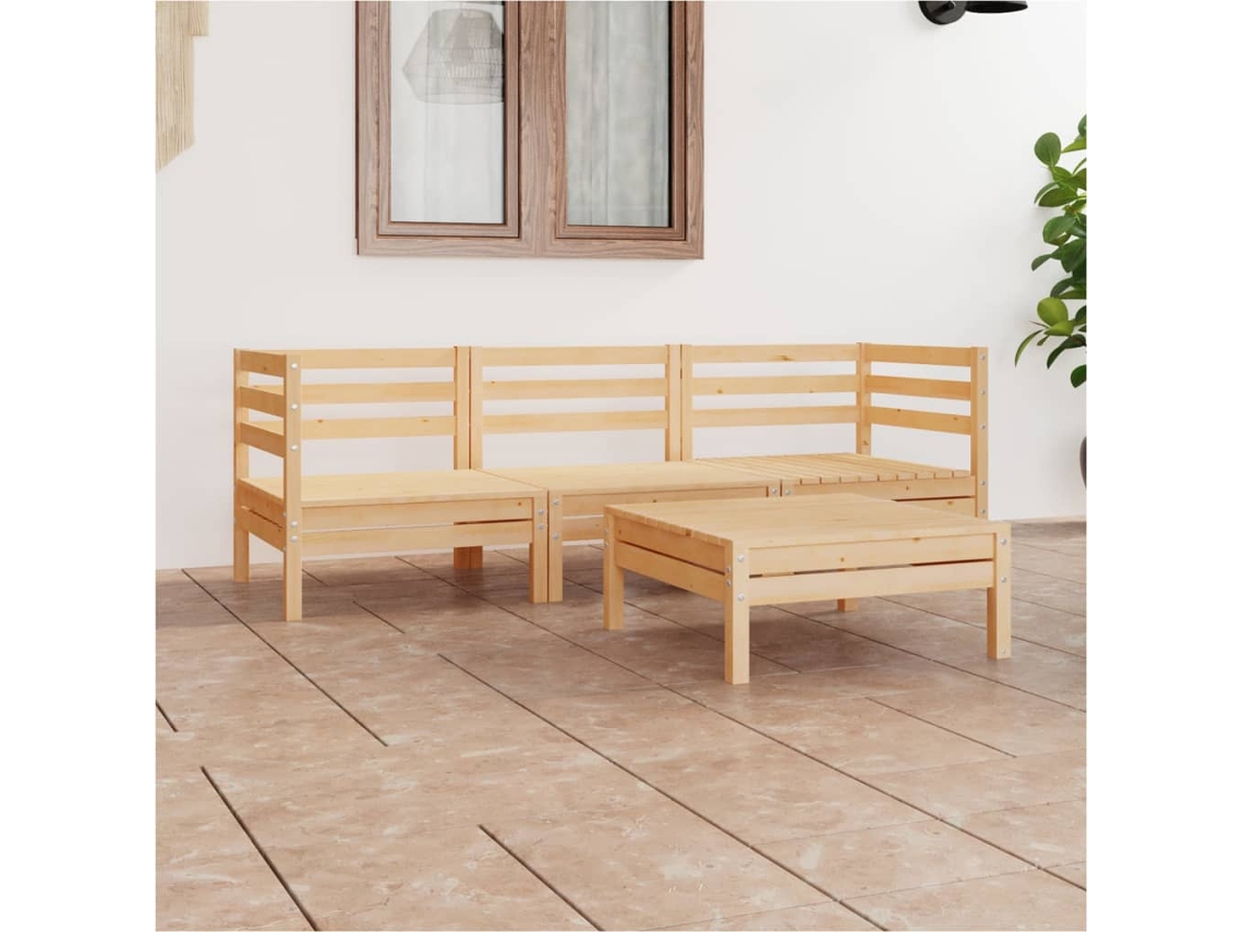 Vidaxl 4 Pcs Conjunto Lounge De Jardim Pinho Maciço