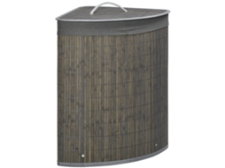 Cesto Quadrado Roupa Suja 55l Bambu Tampa Saco 38x38x57cm Cinza BRAVENTO