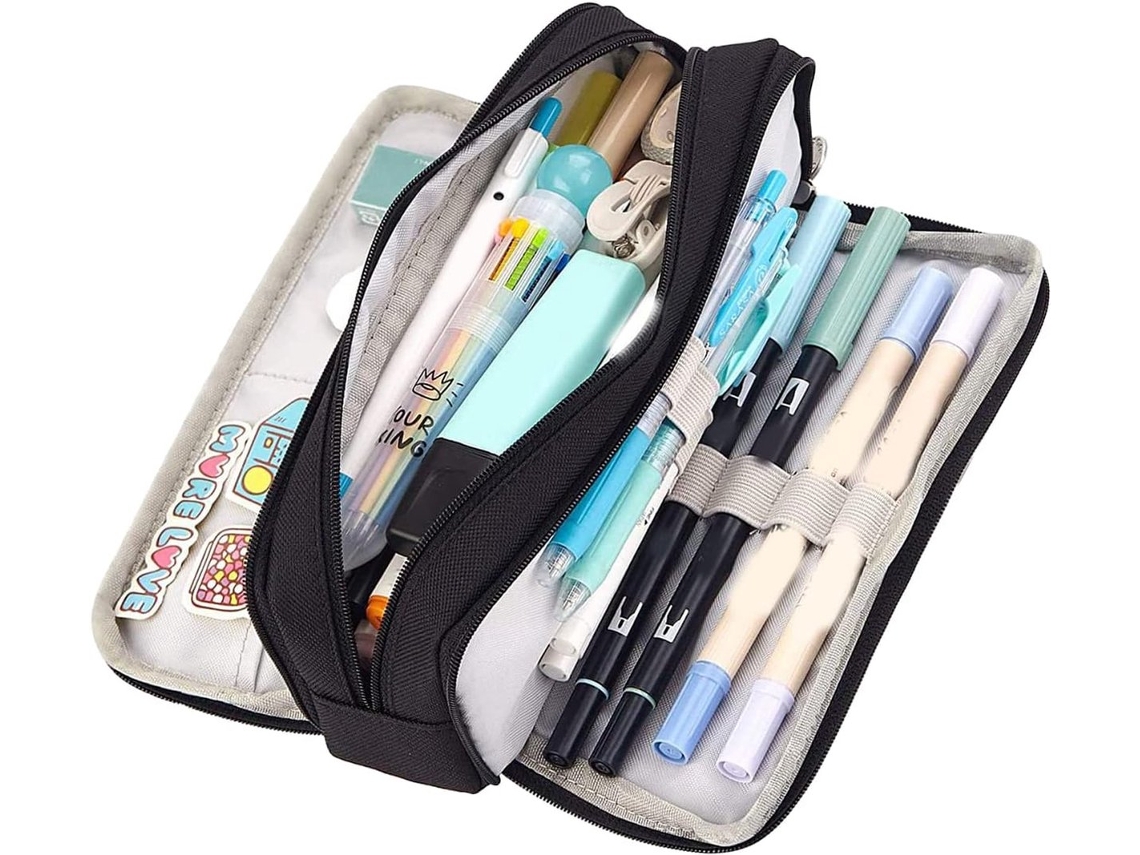 Estojo para Lápis, Grande Capacidade, 3 Compartimentos, Telescópico, com Bolsos, Escolar, Infantil AQUAFORGE