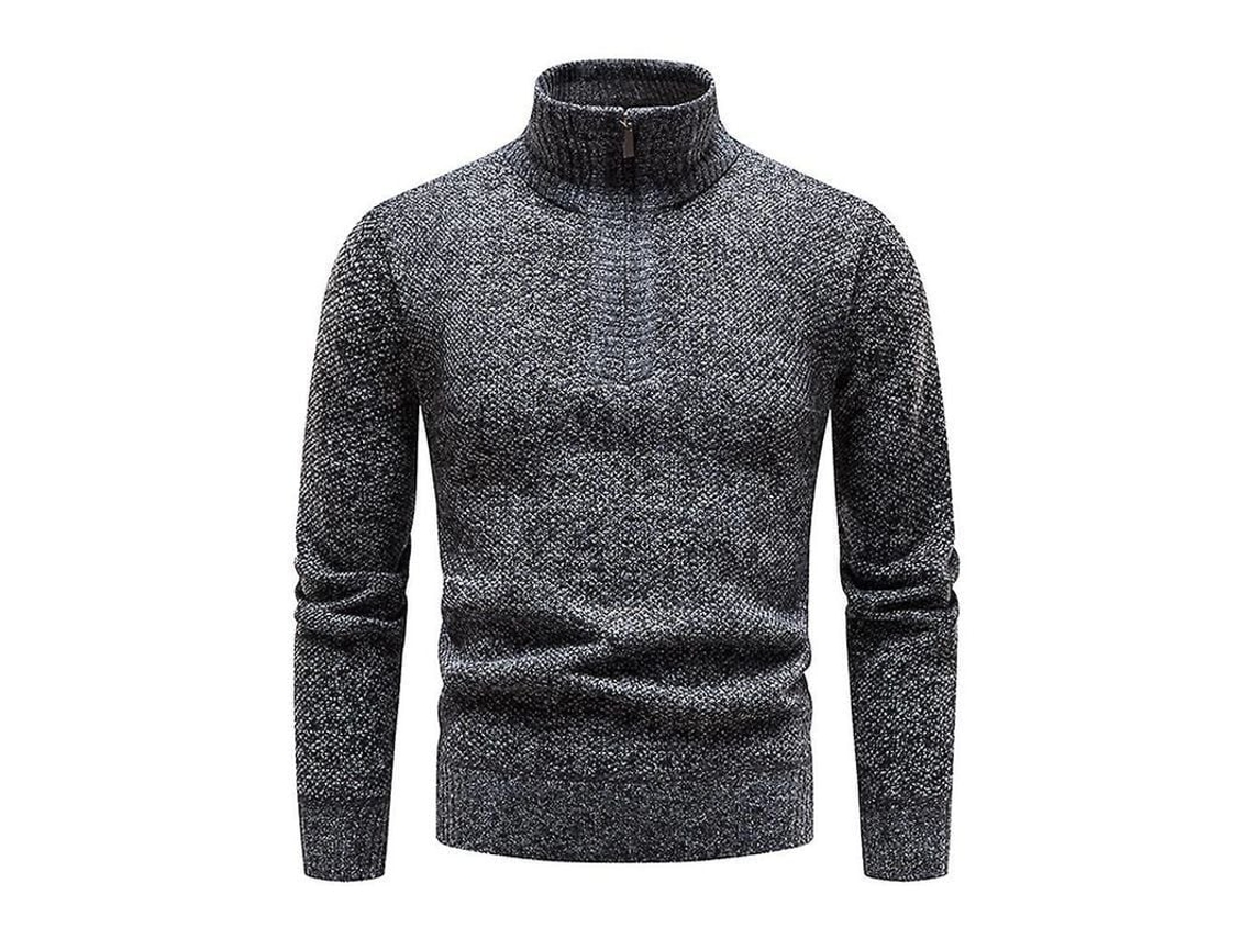 Jersey de ponto S/MARCA para homem, cremallera, gola alta, manga longa, casual