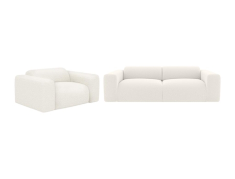 Sofá de 3 lugares e poltrona em tecido frisado branco POGNI de MAISON CÉPHY (73 x 205 x 97 cm)