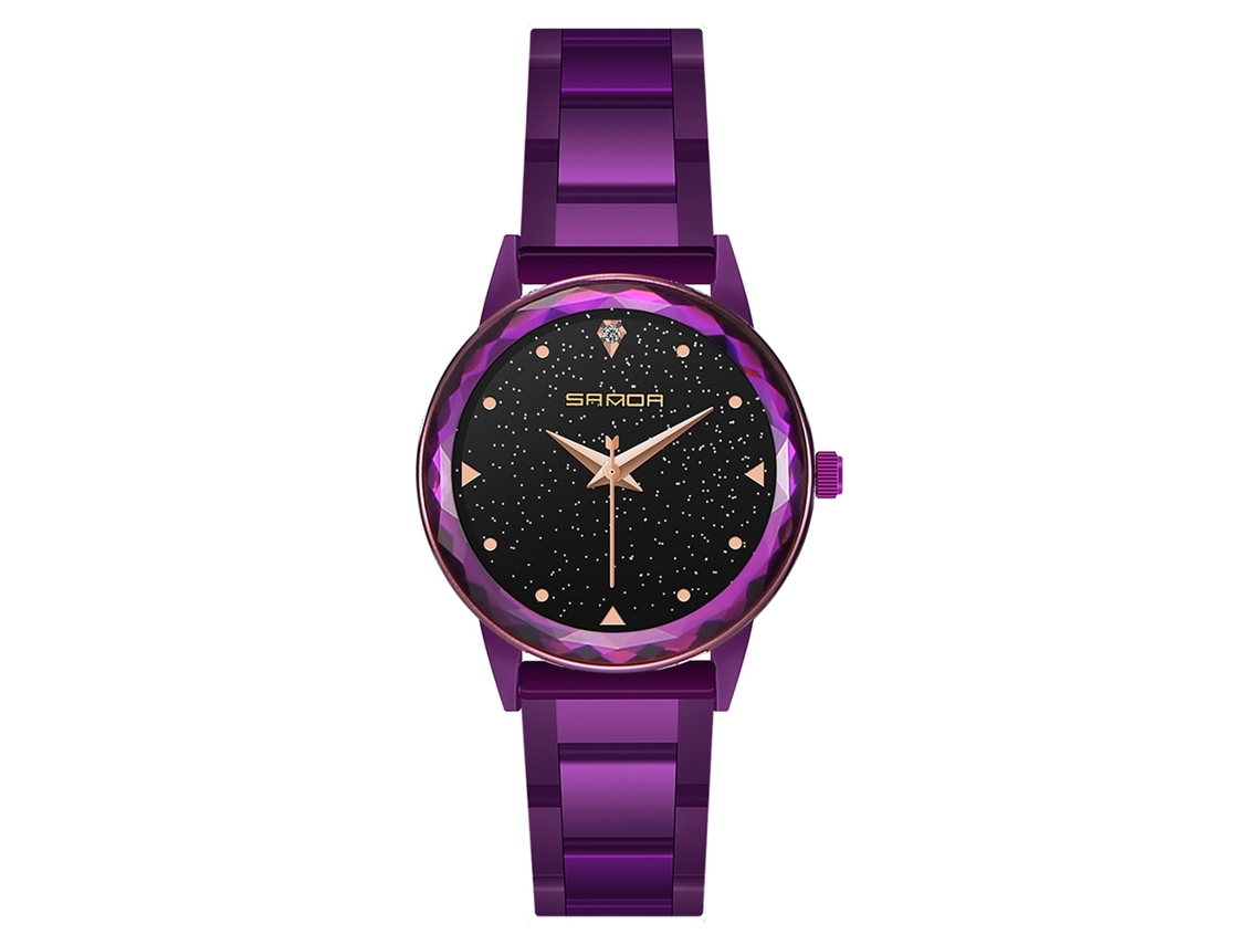 Relógio de Pulso Feminino Casual com Pulseira de Aço e Movimento de Quartzo Roxo