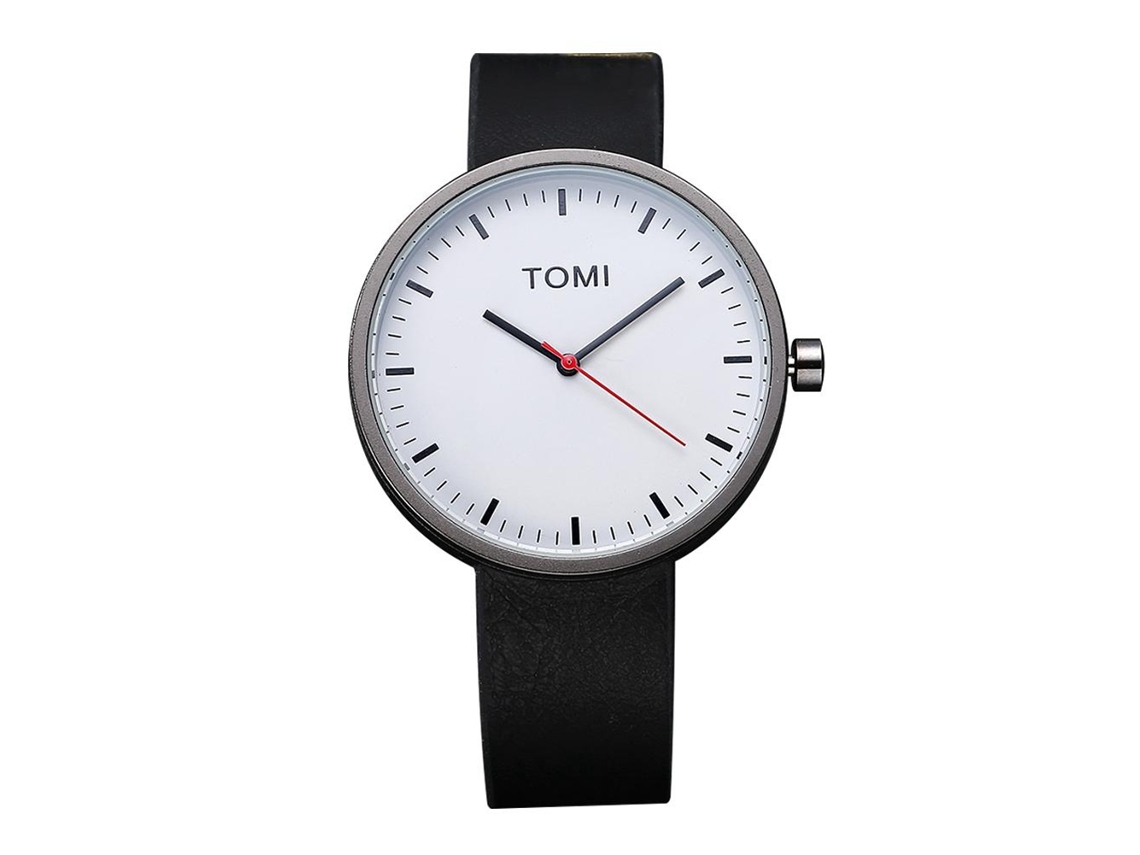 Reloj Hombre Tomi De Moda Correa Pu Dial Redondo Cuarzo (negro Blanco)