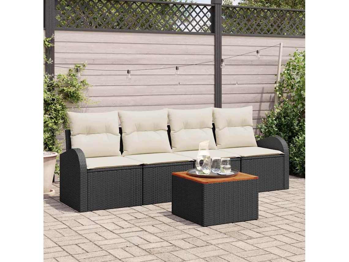 Vidaxl Conjunto De Sofá De Jardim 5 Unid. Preto E Creme Vime Pe