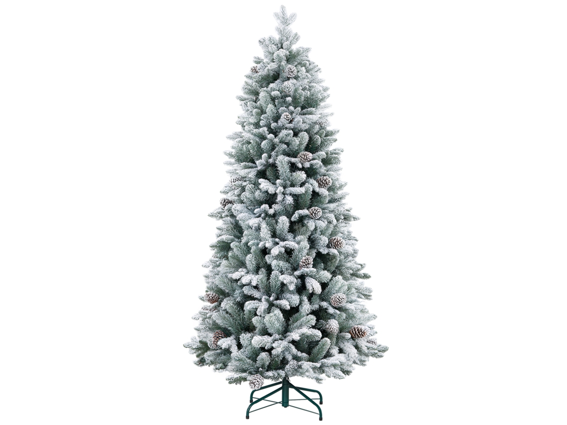 Árvore de Natal Artificial com Neve, Pinhas e Base Metálica, 183cm na Cor Verde