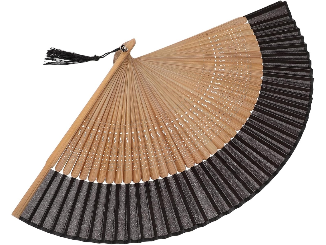Leque de Bambu Dobrável, Tecido Feminino, Chinês com Suporte, para o Verão e Dança. CHABERLU