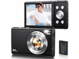 Câmera Digital 4k de 48mp com Foco Automático, Zoom de 16x e Cartão de 32gb BISBISOUS (preta)