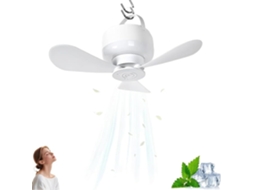 Ventilador de Teto Portátil Recarregável com Luz e Controlo Remoto, 5 Velocidades de Vento e 3 Níveis de Brilho Branco SIURN