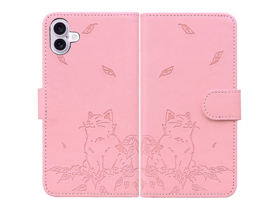 Capa Em Couro Pu, Para Apple Iphone 16 - Rosa