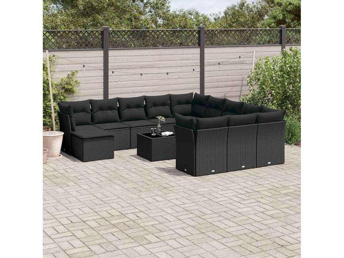 Vidaxl 13 Pcs Conjunto De Sofás De Jardim Com Almofadões Vime Pe Preto