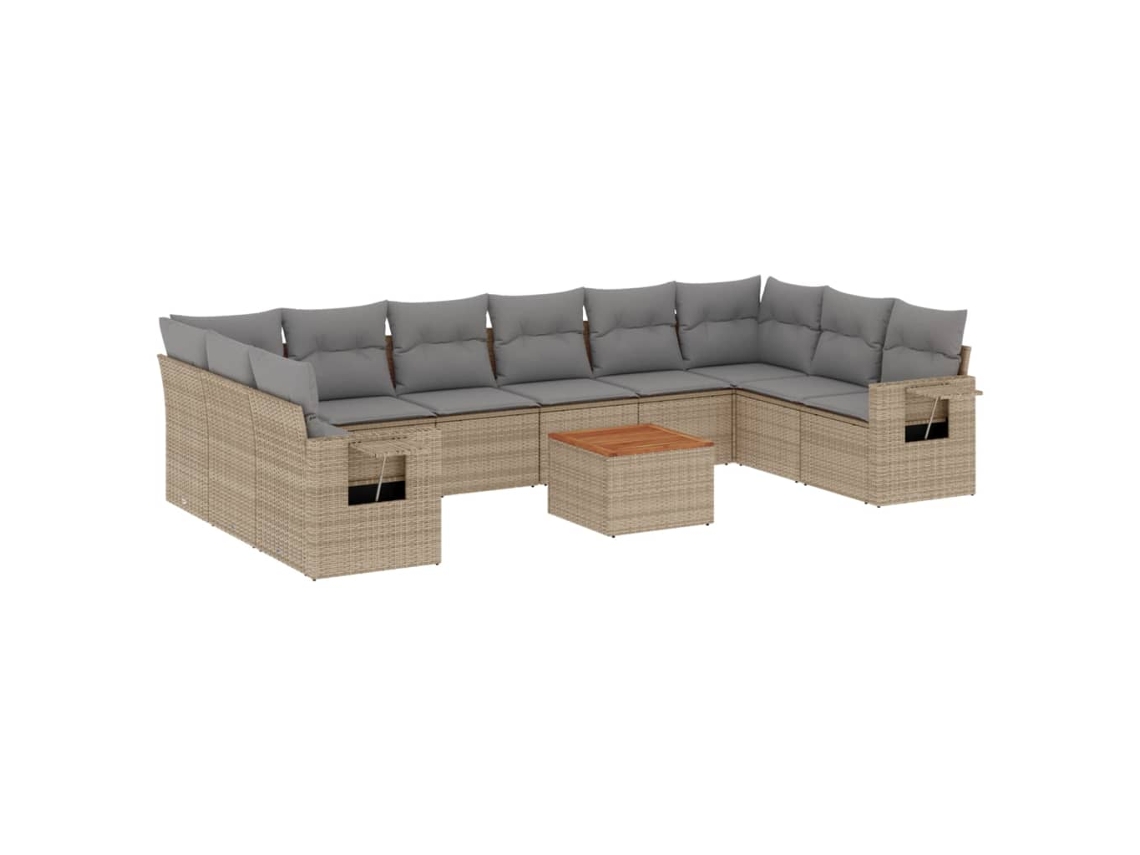 Maison Exclusive - 11 Pcs Conjunto Sofás De Jardim C/ Almofadões Vime Pe Bege