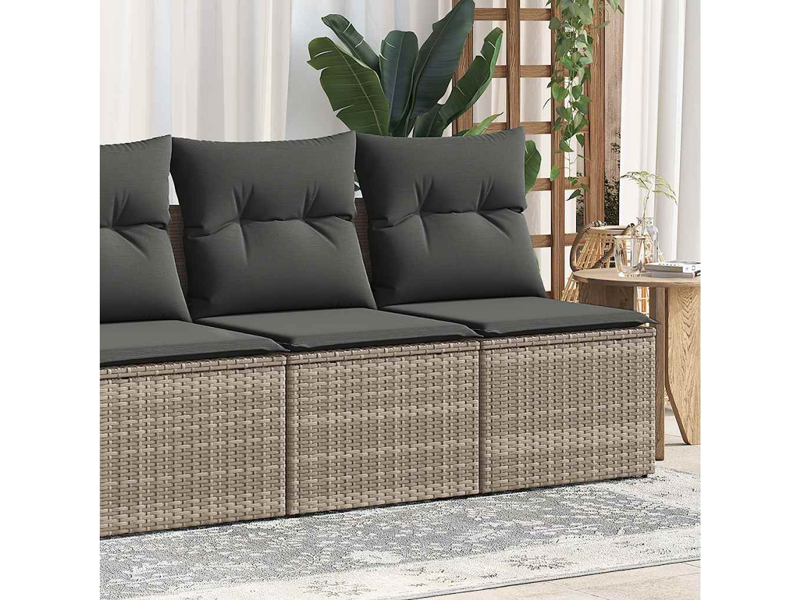 Vidaxl 2 Pcs Conjunto Sofás Jardim Almofadões Vime Pe/acácia Cinzento
