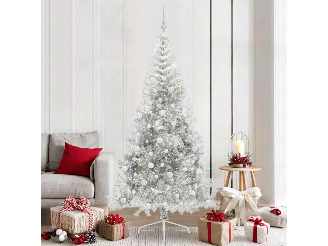 Vidaxl Árvore De Natal Artificial Pré-iluminada Prateado 210 Cm Pet