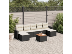 Vidaxl 8 Pcs Conjunto Sofás De Jardim Com Almofadões Vime Pe Preto
