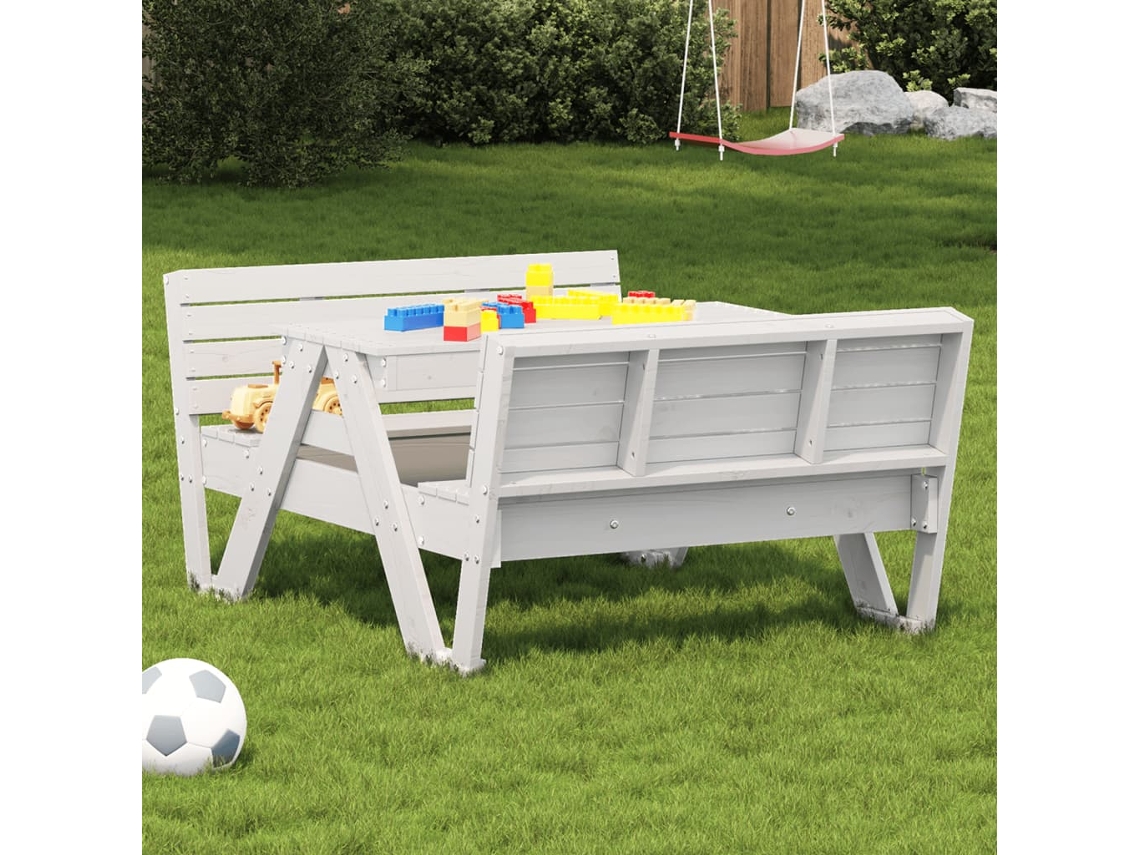 Vidaxl Mesa De Piquenique P/ Crianças 88x122x58 Cm Pinho Maciço Branco