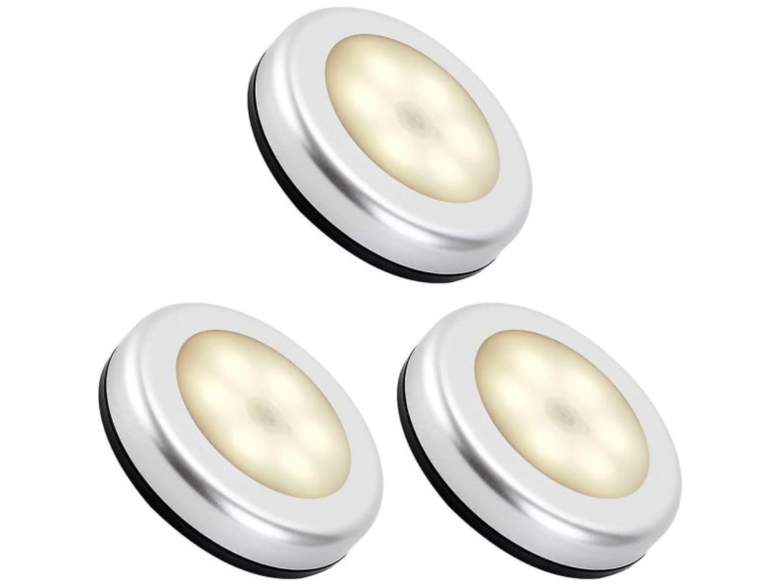 Luz Noturna Interna com Sensor de Movimento, Lâmpada Led a Bateria, Liga/desliga Automático, Adesivo de 3 M BRILVIBERA (3 Unidades, Branco Quente)