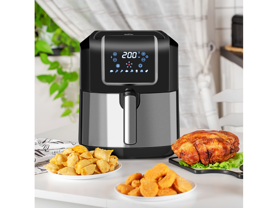 Fritadeira Sem Óleo 6.5l 1700w De Ar Quente Com 8 Programas Tela Led Tátil Temperatura Ajustável Temporizador E Cesta Antiaderente