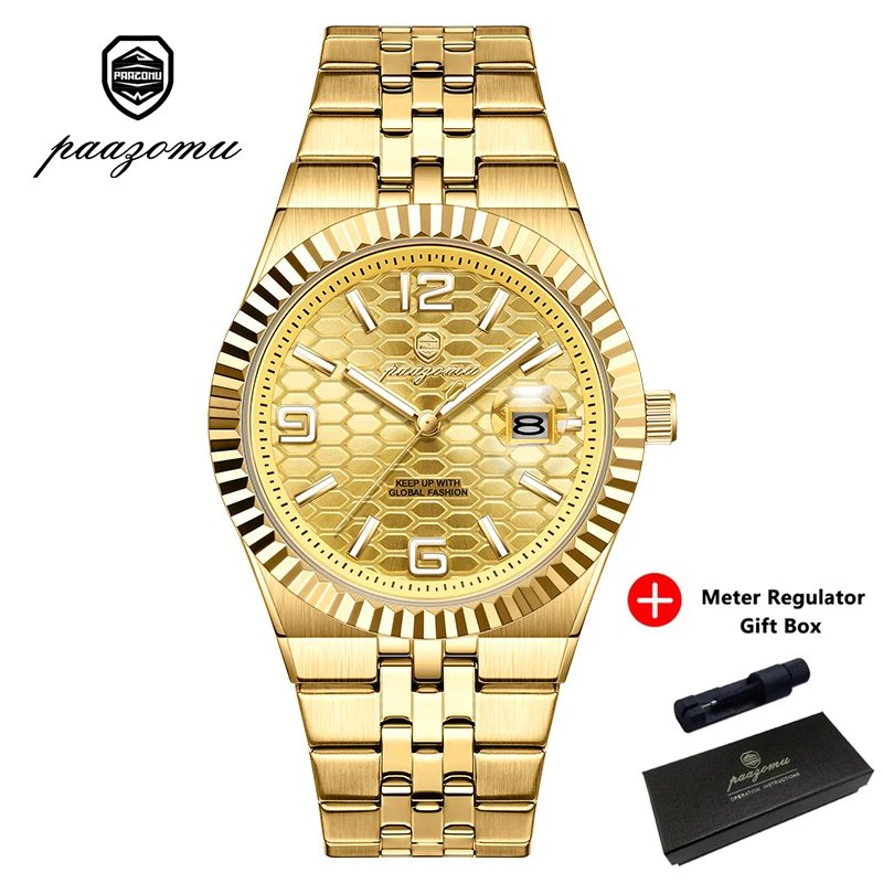 Relógio De Luxo À Prova D'água (dourado), Em Aço Inoxidável, Com Funções De Data E Dia Da Semana.