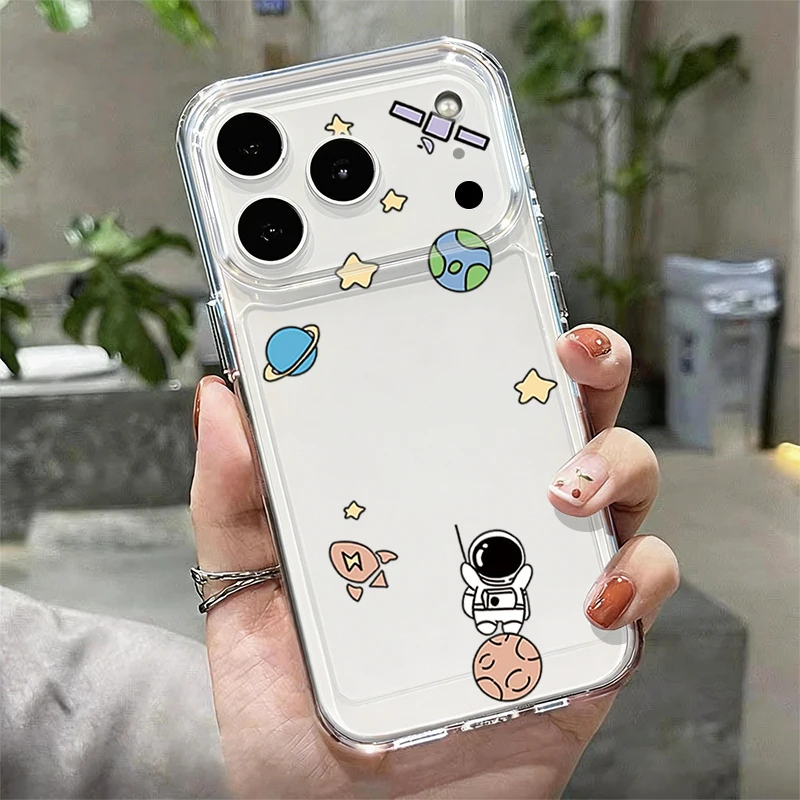Capa Transparente Para Iphone 12 Com Estampa De Astronauta Em Desenho Animado, Feita De Silicone Tpu Transparente.