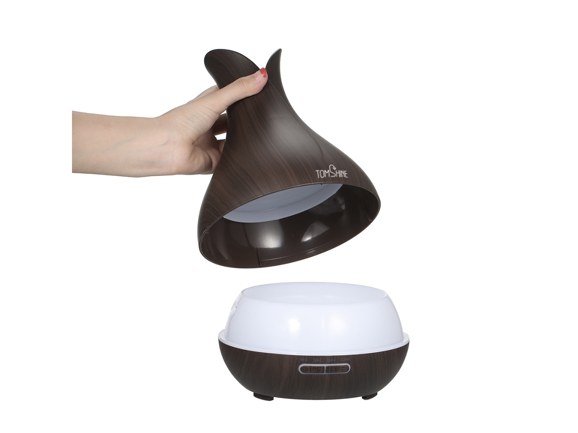 Rebe-difusor Ultrassônico De Óleos Essenciais 400ml Umidificador Aromaterapia Com Luz Noturna 7 Cores E Desligamento Automático De Madeira Sem Bpa