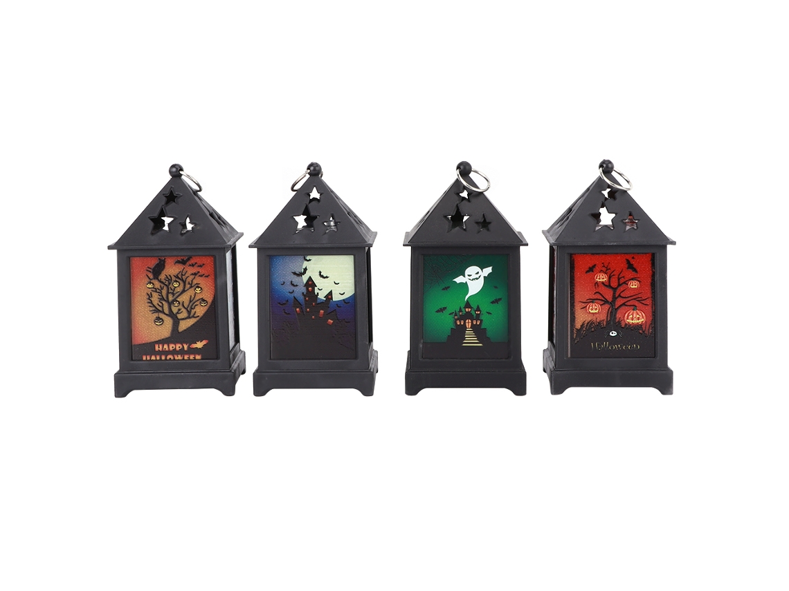 Conjunto de 4 Luzes Noturnas LED Furadas de Halloween para Decoração de Casa e Bar