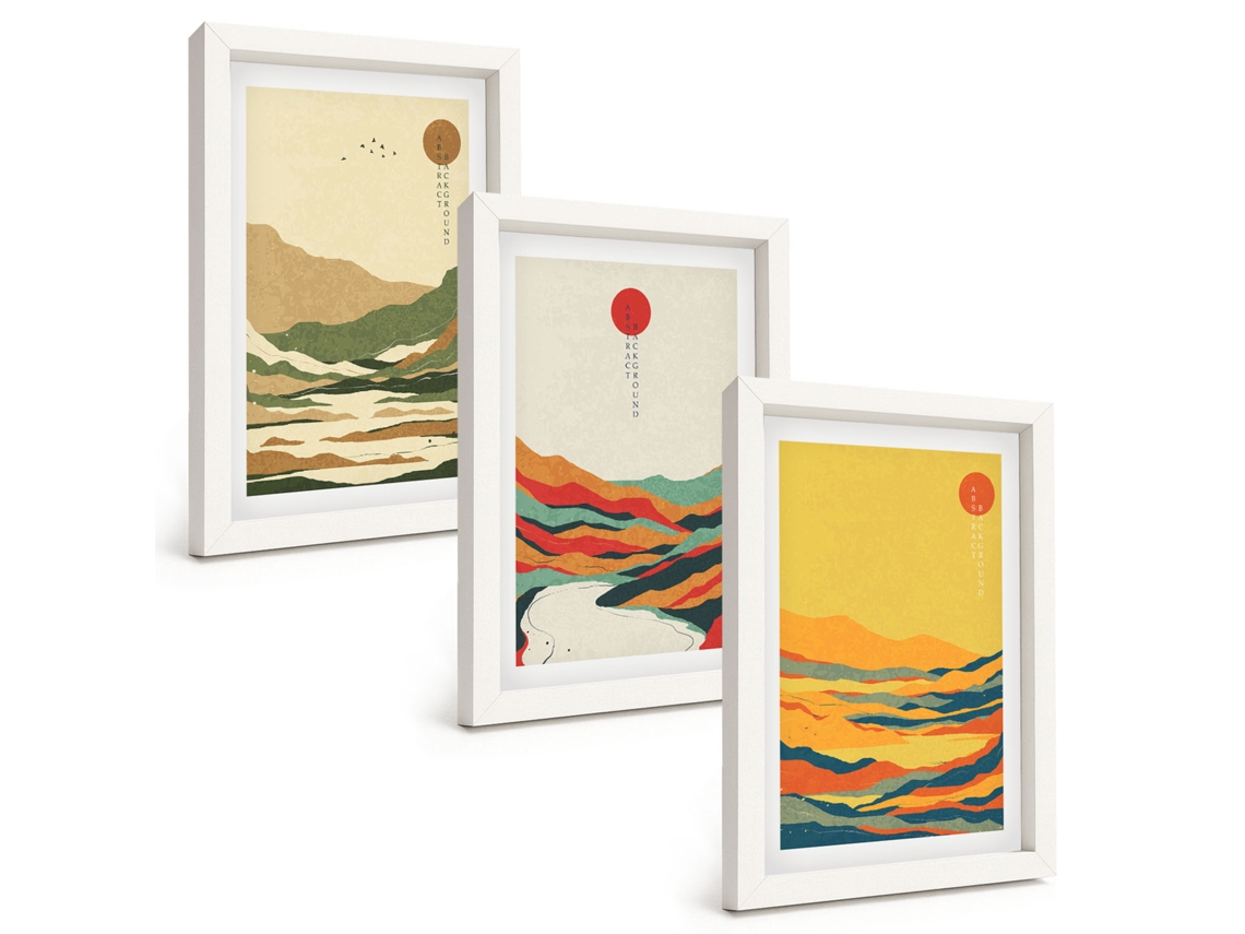Composição De Quadros Padrões De Montanhas Coloridas, Rios, Estilo Japonês Espelharte (3 Peças 20x30 Cm)