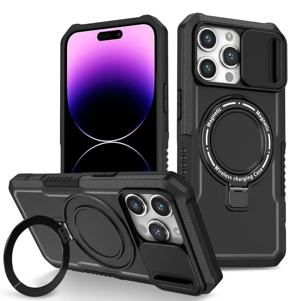 Capa Para Iphone 11 Pro Preta Com Suporte, Proteção Deslizante Para A Câmera E À Prova De Quedas.