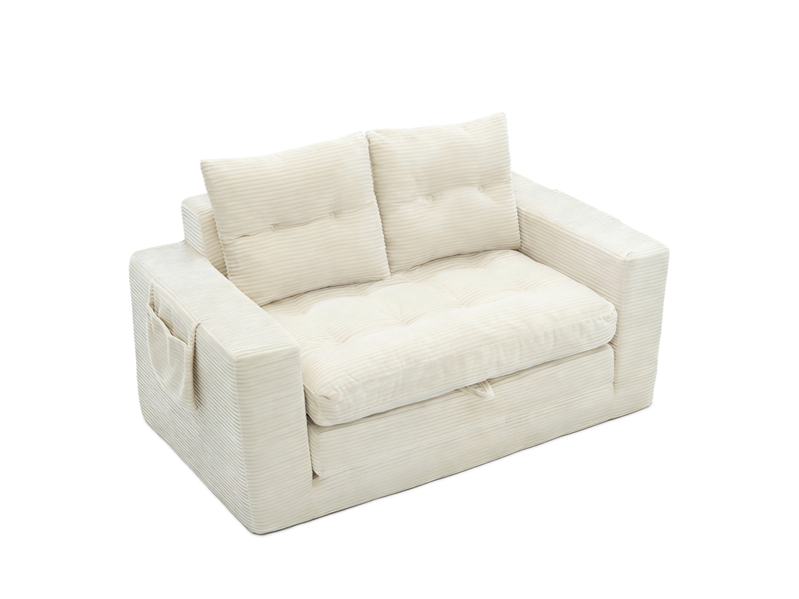Sofá De Dois Lugares Perfeito Para Deitar E Sentar, Com Braços Largos E Bolsos Laterais, Ideal Para Sala, Quarto E Escritório, Bege.