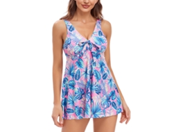 Traje de Banho 2 Peças Controle Abdominal Estampa Folhas Rosa Azul 3xl