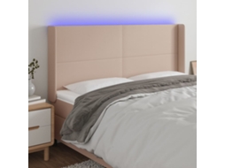 Vidaxl Cabeceira Cama C/ Led Couro Artif. 183x16x118/128 Cm Cappuccino