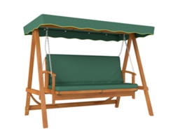 Baloiço Hollywood com Dossel Solar, Baloiço de Jardim de Madeira Verdadeira, Baloiço com Função Reclinável, para 3 Pessoas, Verde Escuro pt