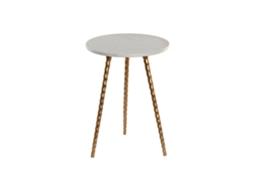 Mesa Lateral de Alumínio Branco com Mármore ALEXANDRA HOUSE LIVING (36x36x48,5cm)